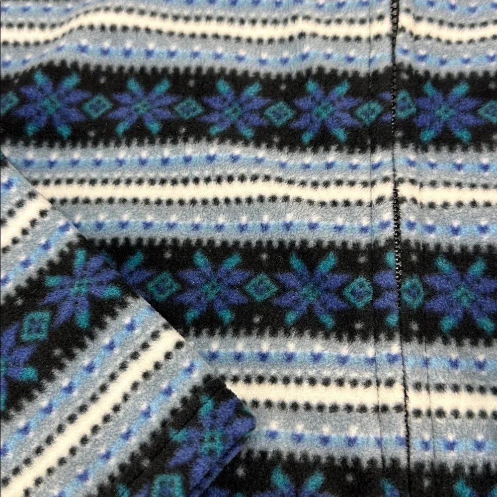 Women’s Gear Blue Fleece Snowflake Stripe Print Full Zip Light Jacket L‎ Pockets